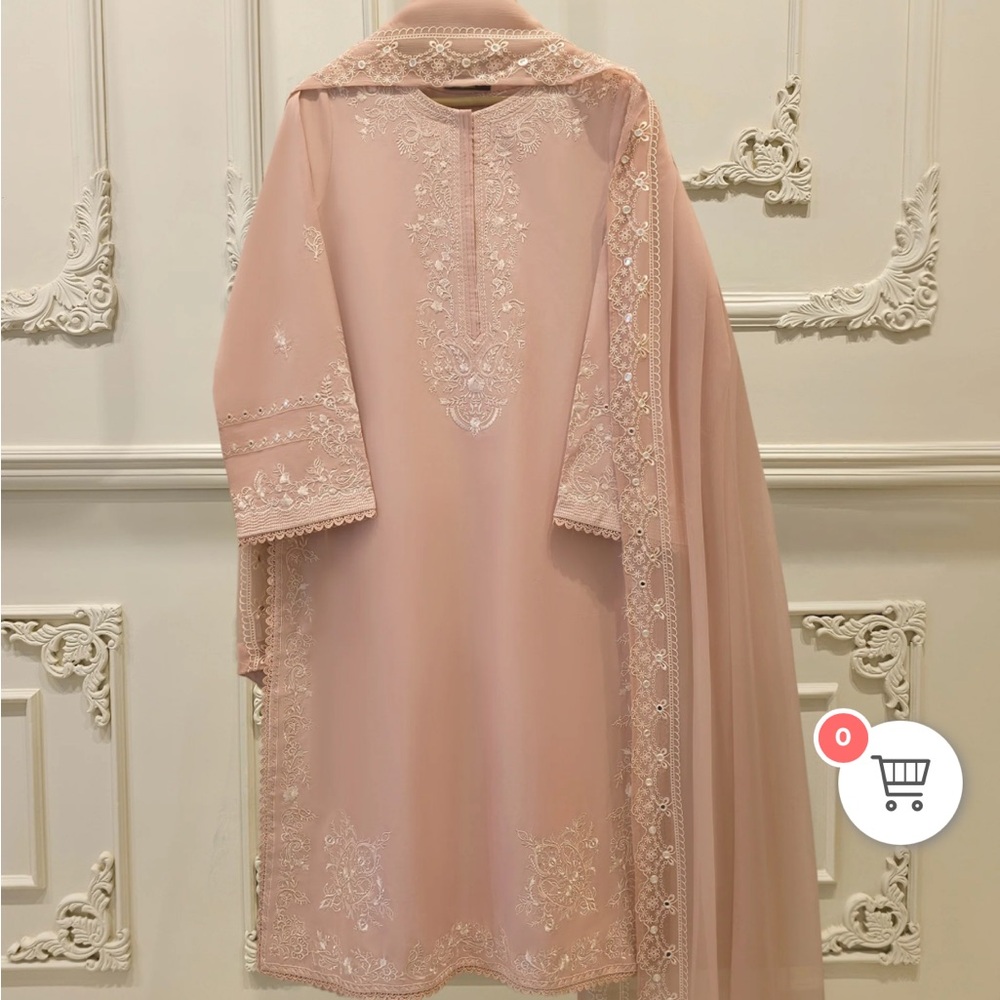 Agha Noor Elegant Pink Embroidered Dress- 3Pc
